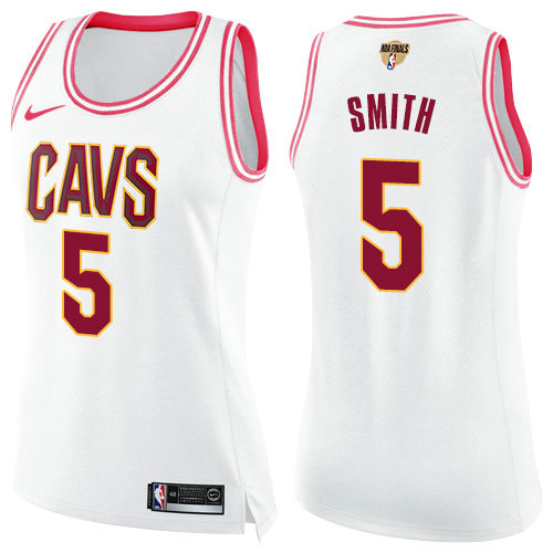 Nike Cavaliers #5 J.R. Smith White Pink The Finals Patch Women's NBA Swingman Fashion Jersey