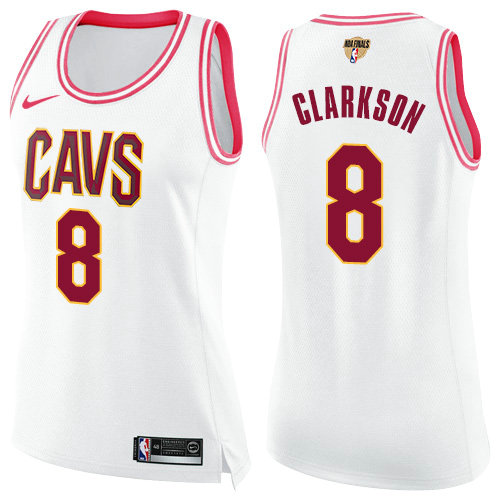 Nike Cavaliers #8 Jordan Clarkson White Pink The Finals Patch Women's NBA Swingman Fashion Jersey
