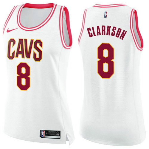 Nike Cavaliers #8 Jordan Clarkson White Pink Women's NBA Swingman Fashion Jersey_1
