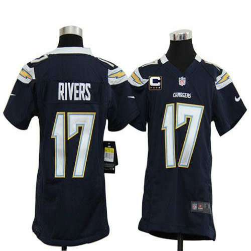 Nike Chargers #17 Philip Rivers Navy Blue Team Color With C Patch Youth Stitched NFL Elite Jersey