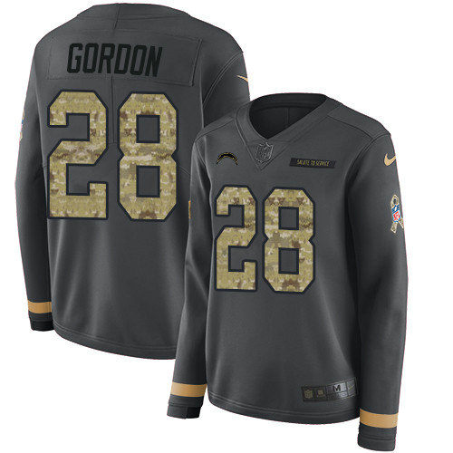 Nike Chargers #28 Melvin Gordon Anthracite Salute to Service Women's Stitched