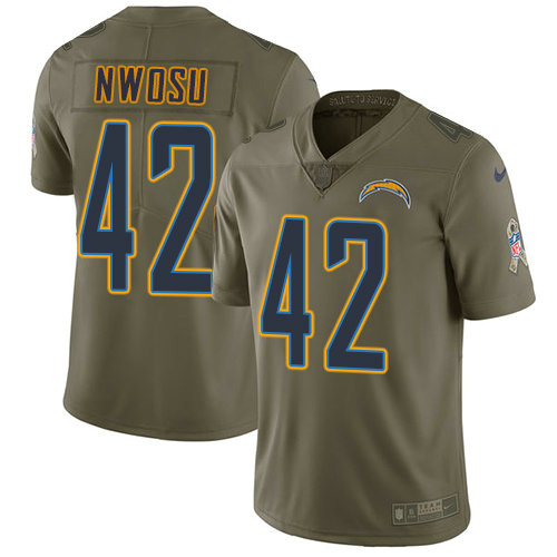 Nike Chargers #42 Uchenna Nwosu Olive Youth Stitched NFL Limited 2017 Salute to Service Jersey