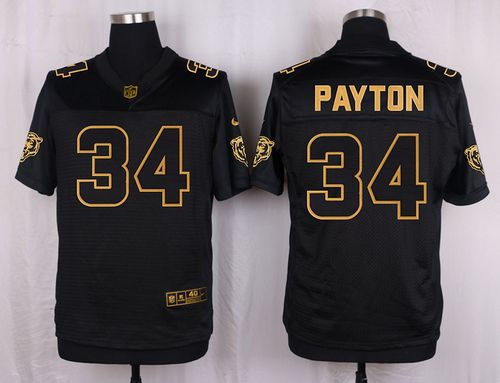 Nike Chicago Bears 34 Walter Payton Black NFL Elite Pro Line Gold Collection Jersey