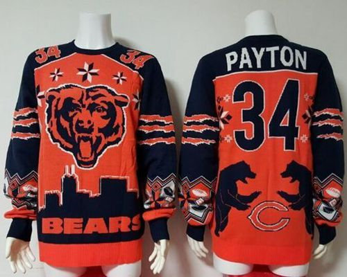Nike Chicago Bears 34 Walter Payton Orange Navy Blue Ugly Sweater