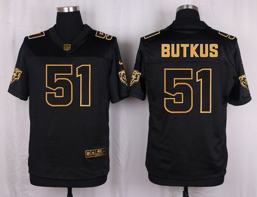 Nike Chicago Bears 51 Dick Butkus Black NFL Elite Pro Line Gold Collection Jersey