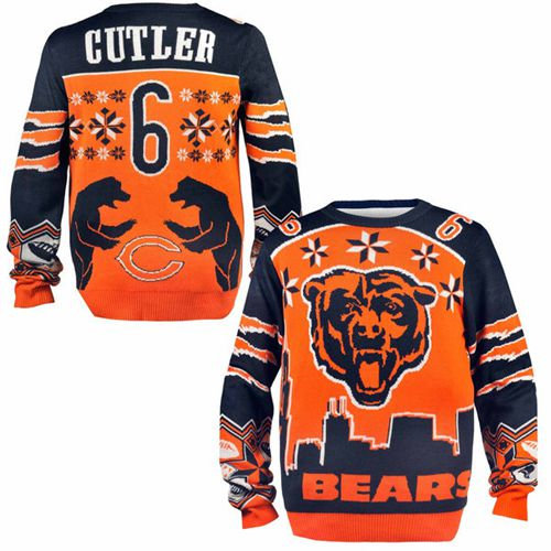 Nike Chicago Bears 6 Jay Cutler Orange Navy Blue Ugly Sweater