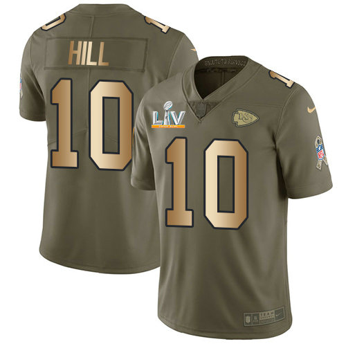 Nike Chiefs #10 Tyreek Hill Olive Gold Men's Super Bowl LV Bound Stitched NFL Limited 2017 Salute To Service Jersey