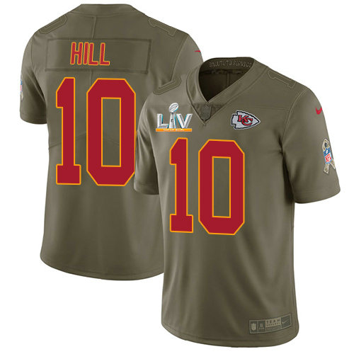 Nike Chiefs #10 Tyreek Hill Olive Men's Super Bowl LV Bound Stitched NFL Limited 2017 Salute To Service Jersey