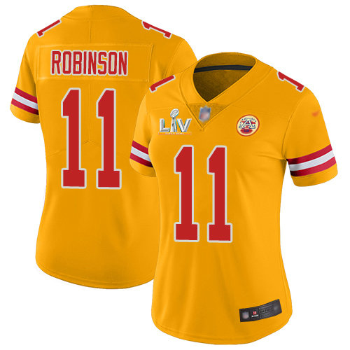 Nike Chiefs #11 Demarcus Robinson Gold Women's Super Bowl LV Bound Stitched NFL Limited Inverted Legend Jersey