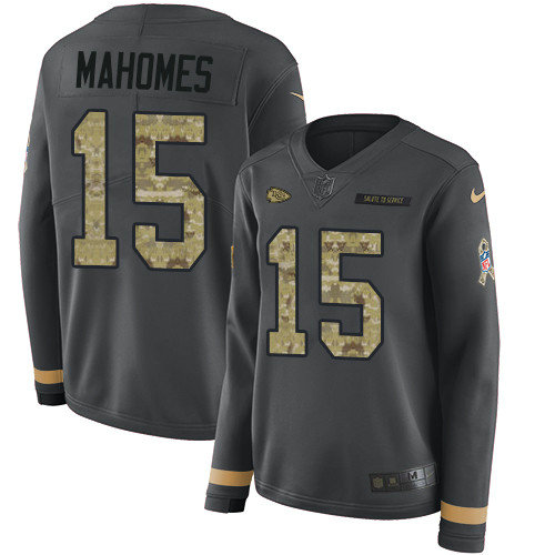 Nike Chiefs #15 Patrick Mahomes Anthracite Salute to Service Women's Stitched NFL Limited Therma Long Sleeve Jersey