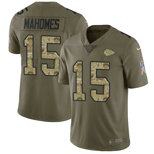Nike Chiefs #15 Patrick Mahomes Olive Camo Youth Stitched NFL Limited 2017 Salute to Service Jersey