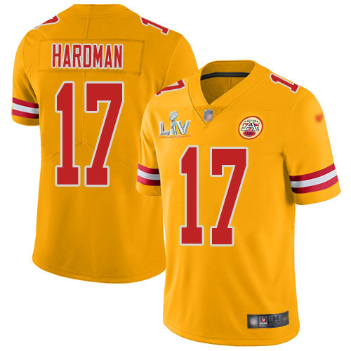 Nike Chiefs #17 Mecole Hardman Gold Youth Super Bowl LV Bound Stitched NFL Limited Inverted Legend Jersey