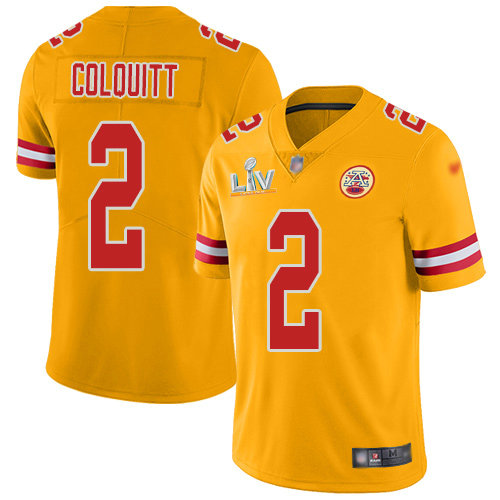 Nike Chiefs #2 Dustin Colquitt Gold Men's Super Bowl LV Bound Stitched NFL Limited Inverted Legend Jersey