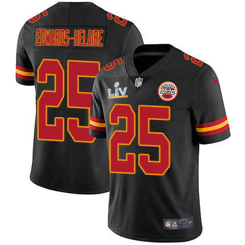 Nike Chiefs #25 Clyde Edwards-Helaire Black Youth Super Bowl LV Bound Stitched NFL Limited Rush Jersey