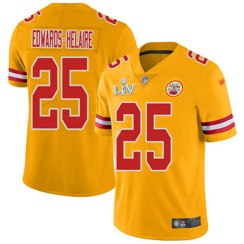 Nike Chiefs #25 Clyde Edwards-Helaire Gold Youth Super Bowl LV Bound Stitched NFL Limited Inverted Legend Jersey