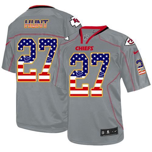 Nike Chiefs #27 Kareem Hunt Grey Men's Stitched NFL Elite USA Flag Fashion Jersey