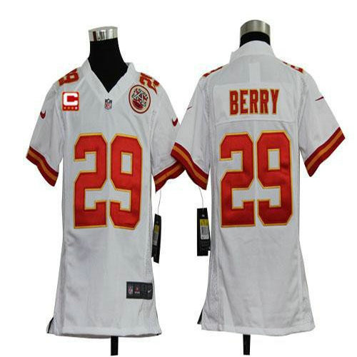 Nike Chiefs #29 Eric Berry White With C Patch Youth Stitched NFL Elite Jersey