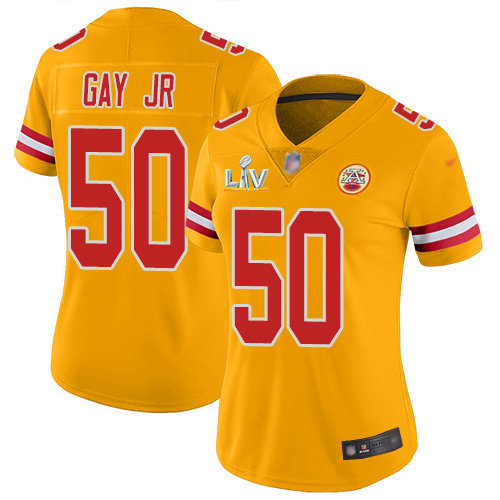 Nike Chiefs #50 Willie Gay Jr. Gold Women's Super Bowl LV Bound Stitched NFL Limited Inverted Legend Jersey