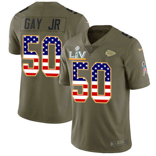 Nike Chiefs #50 Willie Gay Jr. Olive USA Flag Men's Super Bowl LV Bound Stitched NFL Limited 2017 Salute To Service Jersey