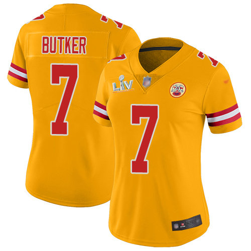 Nike Chiefs #7 Harrison Butker Gold Women's Super Bowl LV Bound Stitched NFL Limited Inverted Legend Jersey