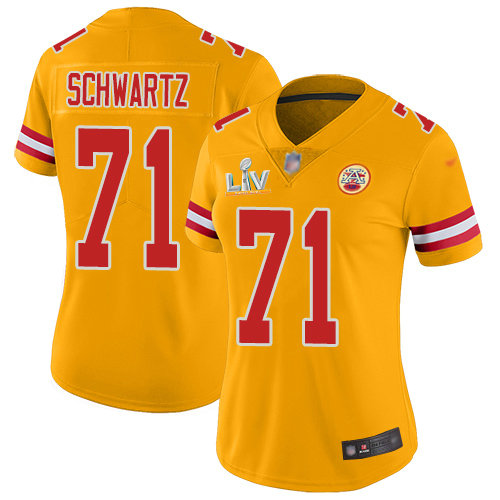 Nike Chiefs #71 Mitchell Schwartz Gold Women's Super Bowl LV Bound Stitched NFL Limited Inverted Legend Jersey