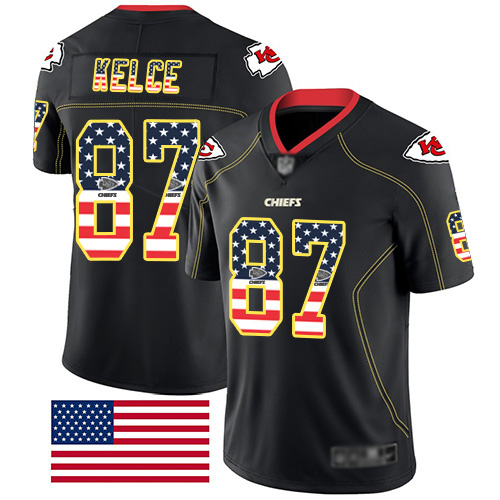 Nike Chiefs #87 Travis Kelce Black Men's Stitched Football Limited Rush USA Flag Jersey