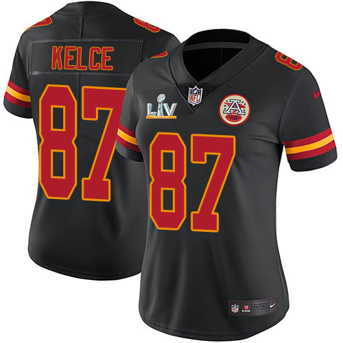 Nike Chiefs #87 Travis Kelce Black Women's Super Bowl LV Bound Stitched NFL Limited Rush Jersey
