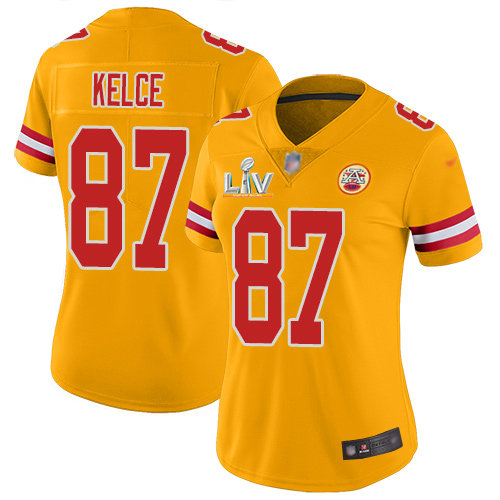 Nike Chiefs #87 Travis Kelce Gold Women's Super Bowl LV Bound Stitched NFL Limited Inverted Legend Jersey