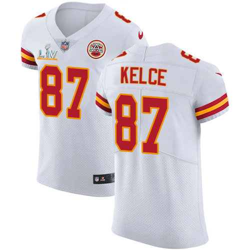 Nike Chiefs #87 Travis Kelce White Men's Super Bowl LV Bound Stitched NFL New Elite Jersey