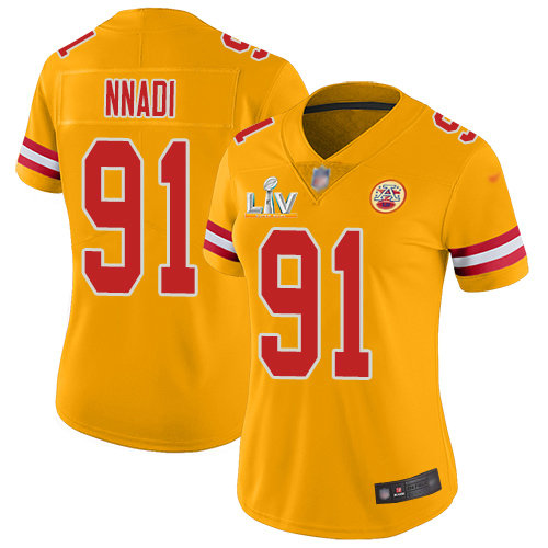 Nike Chiefs #91 Derrick Nnadi Gold Women's Super Bowl LV Bound Stitched NFL Limited Inverted Legend Jersey