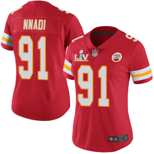 Nike Chiefs #91 Derrick Nnadi Red Team Color Women's Super Bowl LV Bound Stitched NFL Vapor Untouchable Limited Jersey