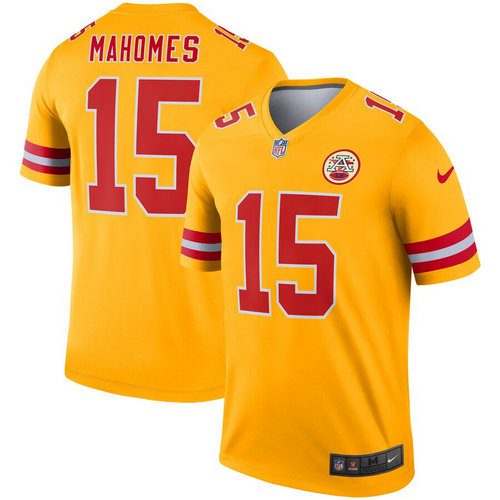 Nike Chiefs 15 Patrick Mahomes Gold Inverted Legend Jersey