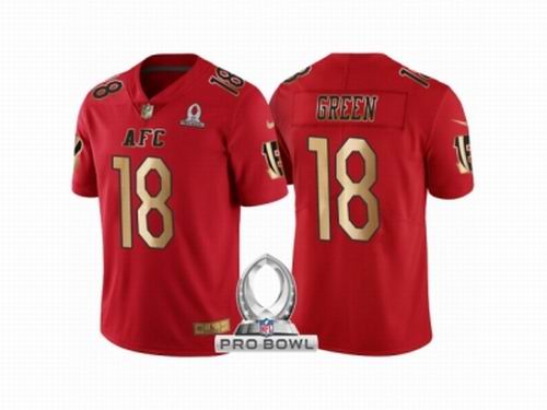 Nike Cincinnati Bengals #18 A.J. Green AFC 2017 Pro Bowl Red Gold Limited Jersey