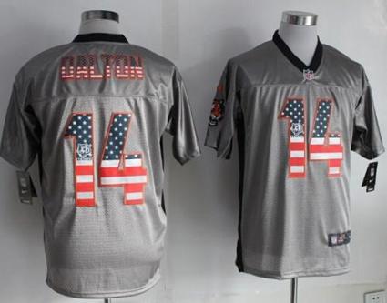 Nike Cincinnati Bengals 14 Andy Dalton Grey Men-s Stitched NFL Elite USA Flag Fashion Jersey