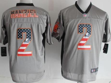 Nike Cleveland Browns 2 Johnny Manziel USA Flag Fashion Grey Shadow Elite NFL Jerseys
