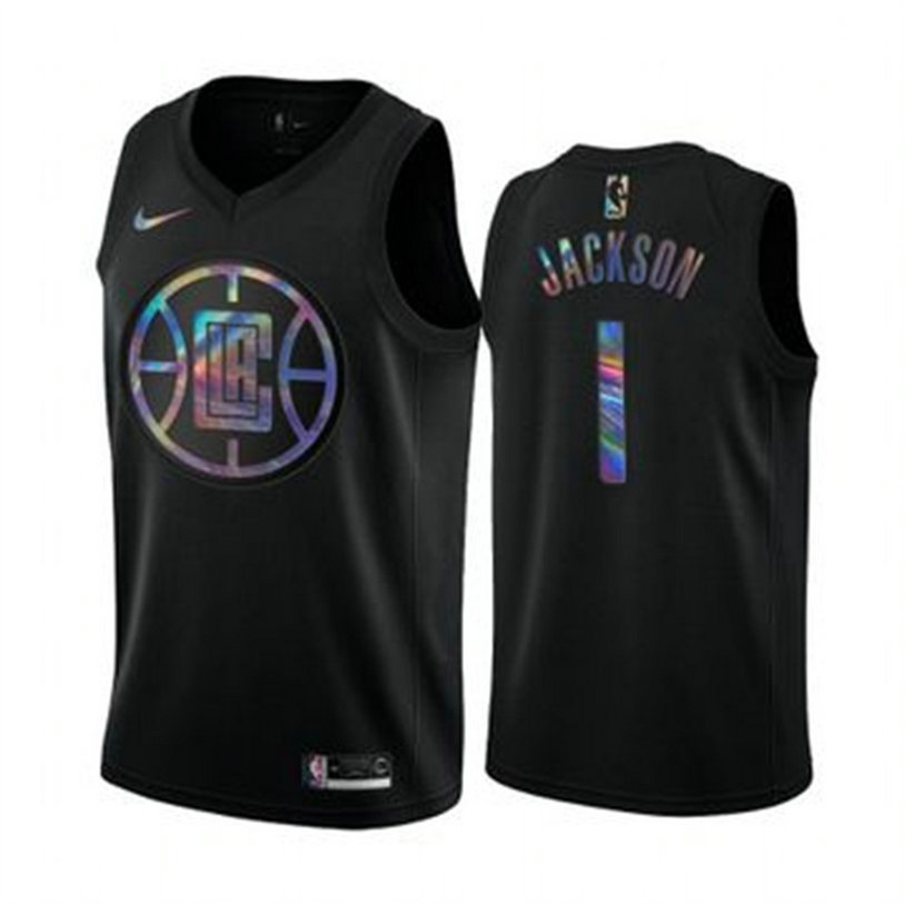 Nike Clippers #1 Reggie Jackson Men's Iridescent Holographic Collection NBA Jersey - Black