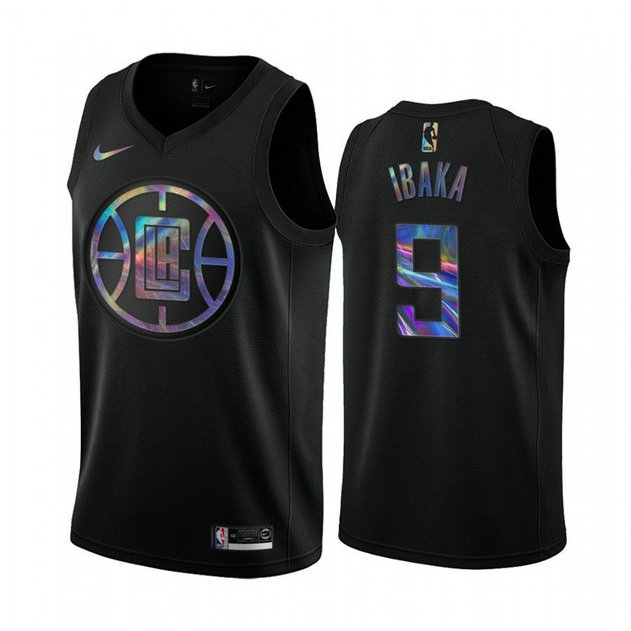 Nike Clippers #9 Serge Ibaka Men's Iridescent Holographic Collection NBA Jersey - Black