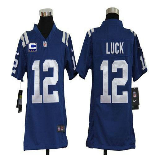 Nike Colts #12 Andrew Luck Royal Blue Team Color With C Patch Youth Stitched NFL Elite Jersey