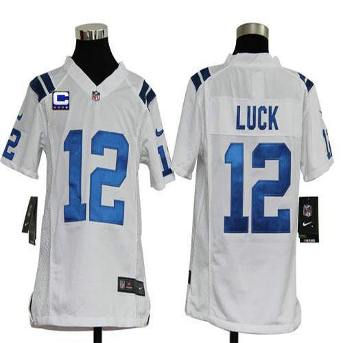 Nike Colts #12 Andrew Luck White With C Patch Youth Stitched NFL Elite Jersey