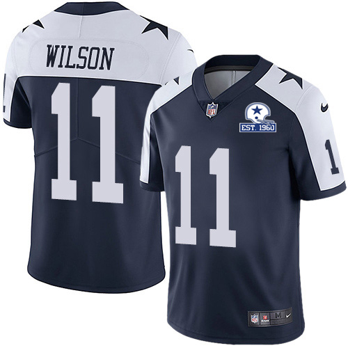 Nike Cowboys #11 Cedrick Wilson Navy Blue Thanksgiving Men's Stitched With Established In 1960 Patch NFL Vapor Untouchable Limited Throwback Jersey