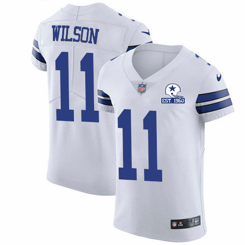 Nike Cowboys #11 Cedrick Wilson White Men's Stitched With Established In 1960 Patch NFL New Elite Jersey