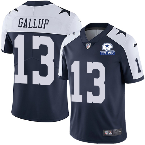 Nike Cowboys #13 Michael Gallup Navy Blue Thanksgiving Men's Stitched With Established In 1960 Patch NFL Vapor Untouchable Limited Throwback Jersey