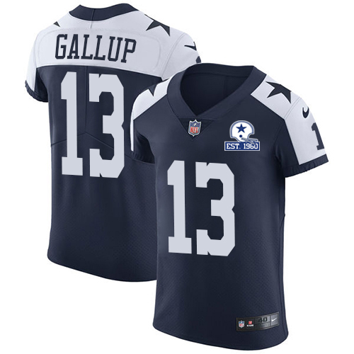 Nike Cowboys #13 Michael Gallup Navy Blue Thanksgiving Men's Stitched With Established In 1960 Patch NFL Vapor Untouchable Throwback Elite Jersey