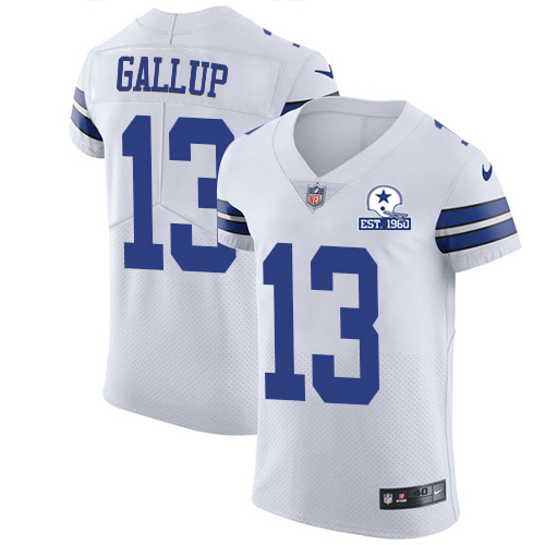 Nike Cowboys #13 Michael Gallup White Men's Stitched With Established In 1960 Patch NFL New Elite Jersey