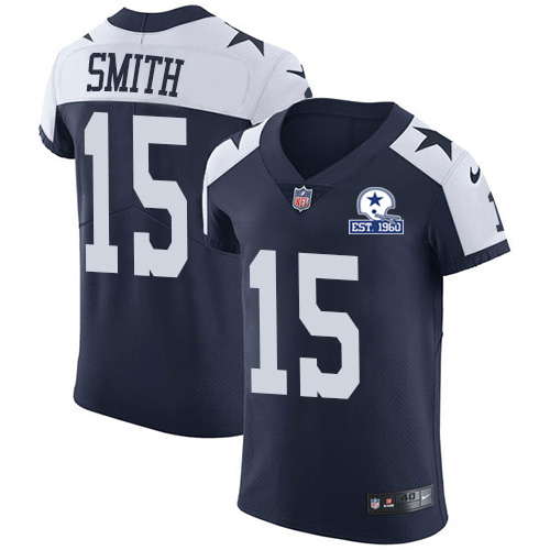 Nike Cowboys #15 Devin Smith Navy Blue Thanksgiving Men's Stitched With Established In 1960 Patch NFL Vapor Untouchable Throwback Elite Jersey