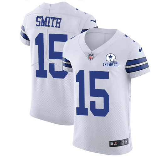 Nike Cowboys #15 Devin Smith White Men's Stitched With Established In 1960 Patch NFL New Elite Jersey