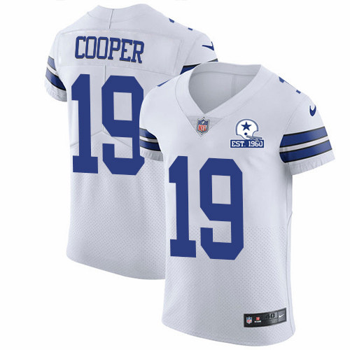 Nike Cowboys #19 Amari Cooper White Men's Stitched With Established In 1960 Patch NFL New Elite Jersey