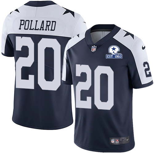 Nike Cowboys #20 Tony Pollard Navy Blue Thanksgiving Men's Stitched With Established In 1960 Patch NFL Vapor Untouchable Limited Throwback Jersey