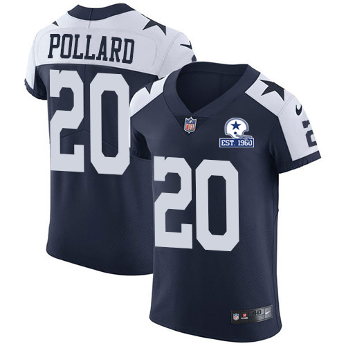 Nike Cowboys #20 Tony Pollard Navy Blue Thanksgiving Men's Stitched With Established In 1960 Patch NFL Vapor Untouchable Throwback Elite Jersey