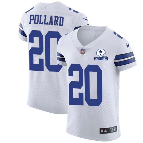 Nike Cowboys #20 Tony Pollard White Men's Stitched With Established In 1960 Patch NFL New Elite Jersey